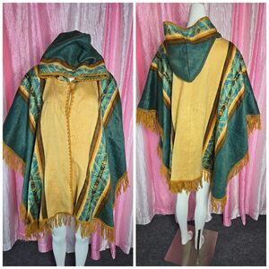 Native Import Southwestern Cotton Hooded Western  print Poncho One Size